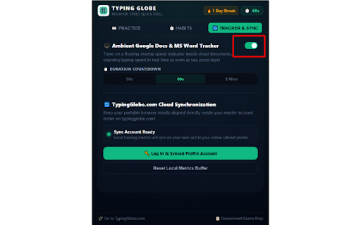 Typing Speed Test : by Typing Globe :: Test typing speed, WPM, and accuracy instantly. Live tracking widget for Google Docs, Word, and web pages with customizable timers.