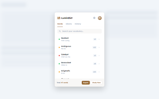 LuminDict - Quick Translate & Learn :: Translate words & phrases instantly. Track frequency for spaced repetition learning.