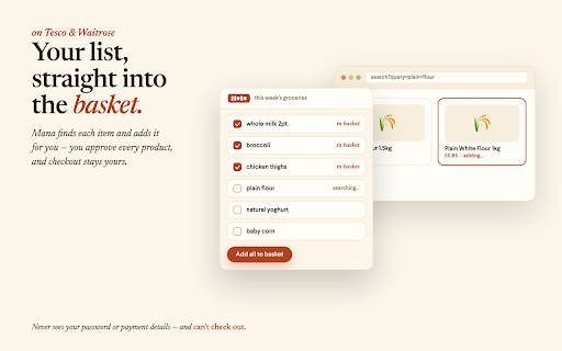 Mana Recipe Search :: Find recipes from supermarket ingredients and add your Mana grocery list to your Tesco, Sainsbury's, Ocado, ASDA or Waitrose basket.