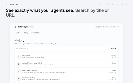 History-Sync :: Sync your Chrome browsing history to your personal MCP server. Open-alpha; see privacy policy.