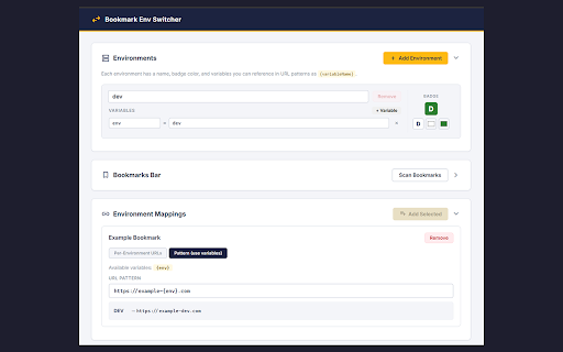 Bookmark Environment Switcher :: Switch bookmark bar URLs between dev, test, and prod environments with a single click.