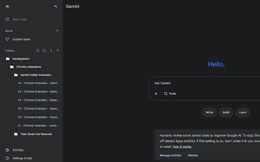 Gemini Chat Folders :: Adds collapsible panels and folder management (including nested ones) for chats, with drag-and-drop sorting.