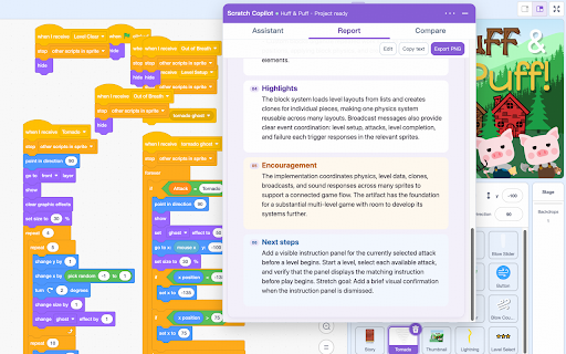 Scratch Copilot :: Understand, debug, and review projects in the official Scratch editor with AI.
