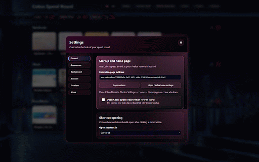 Cobra Speed Board :: Customizable Chrome new tab board for organizing shortcuts, sections, cloud backups, themes and Premium wallpapers.