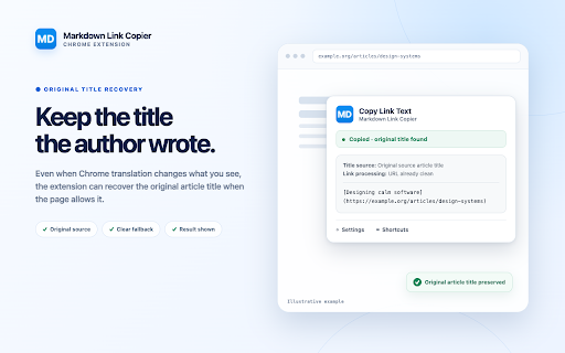 Markdown Link Copier :: Cleans the current tab URL and copies it as formatted text to the clipboard.