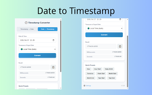 Timestamp Converter - Quick & Easy :: Convert Unix timestamps to dates instantly. Support timezones, auto-detect format, one-click copy.