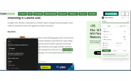 Hasten LinkLens – SEO Link Checker :: Inspect every link on the page: broken links, redirects, nofollow, anchor text and more, highlighted right where they sit.