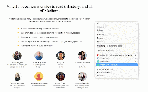 Medium to Freedium :: Bypass Medium's paywall by redirecting to Freedium