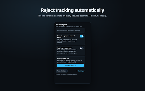 Data Privacy Agent :: Rejects cookie consent walls — and reclaims the free reject the page tried to hide.