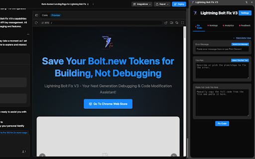 Lightning Bolt Fix V3 :: Lightning Bolt Fix V3 is a powerful Chrome extension designed specifically for Bolt.new users. This innovative tool seamlessly…