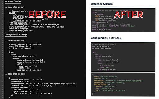 RST Viewer :: Chrome extension that automatically renders reStructuredText (.rst) files as beautifully formatted HTML with syntax highlighting.