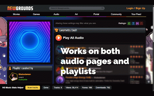 NG Music Stats :: Track and compare Newgrounds audio stats directly on the site.
