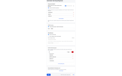 Automatic Tab Group Organizer :: Automatically groups your tabs by domain with smart thresholds and custom rules.