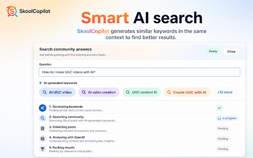 SkoolCopilot :: SkoolCopilot helps you find answers across Skool communities with AI search and stay focused with distraction-free learning mode.