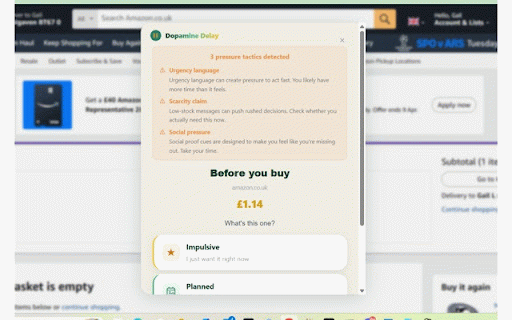 Pause Before Purchase – Dopamine Delay :: Pause impulse purchases, earn points, and sync your progress to the cloud.