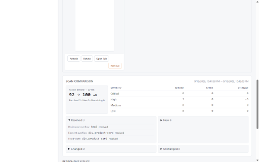 ViewPortIQ :: Multi-device responsive testing with verified issues, causes, validated CSS fixes and a responsive score — all local, no servers.
