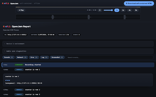 OpenJam :: Capture console, network, screenshots, mic narration and device info into one self-contained bug report. Open-source Jam.dev.