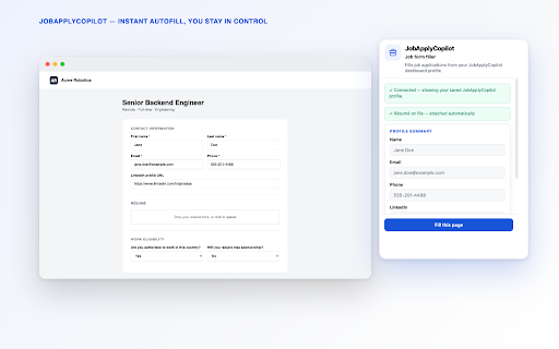 JobApplyCopilot - Job Application Form Filler :: Unlimited job application autofill. Save hours on every job application, automatically.