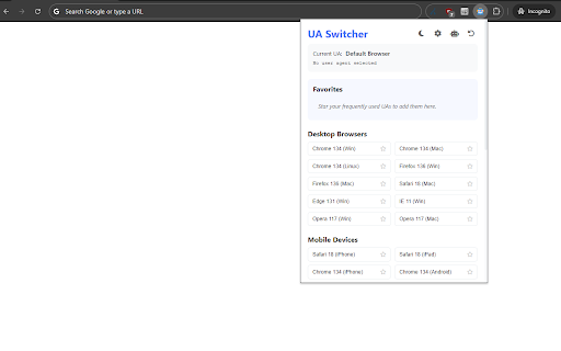 UA Switcher :: A beautiful and performant user agent switcher that auto-reloads the page