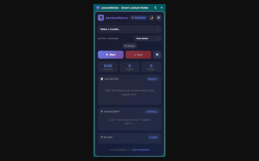 LectureNotes - Smart Lecture Notes :: AI-powered lecture transcription and smart note generation. Capture any online lecture, get instant notes, flashcards, and quizzes.