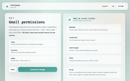 InboxSweep :: Privacy-first Gmail cleanup wizard — scan, archive, trash, and create safe rules locally.