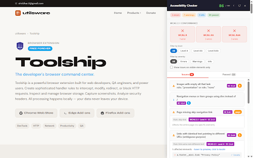 Toolship: Browser Toolkit for DEV & QA :: Dynamically manage HTTP/HTTPS requests, browser tabs, and storage using rule-based filters and actions.