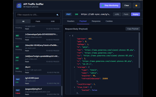 API Traffic Sniffer :: Monitor and inspect XHR/Fetch network requests in real-time.