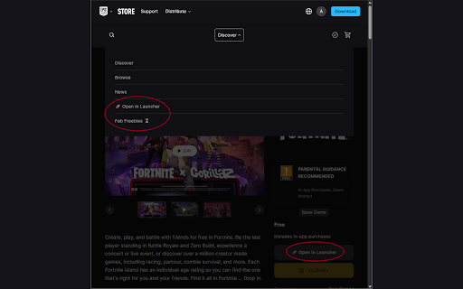Open in Epic Games Launcher :: Adds buttons to the Epic Games Store to open pages in the launcher and see Fab freebies.