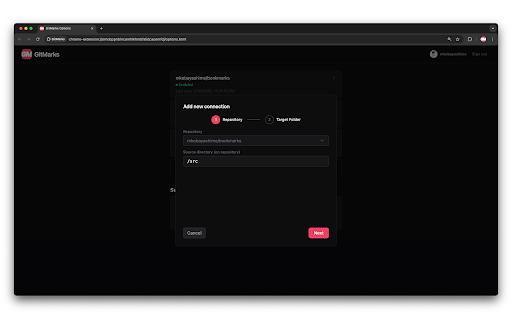 GitMarks :: BaC: Bookmarks as Code. Keep your Chrome bookmarks in sync with GitHub. One-way sync from your repos to your browser.