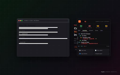 PageIQ – Page Intelligence :: Instant SEO, heading hierarchy, schema and CRO audit for any page.