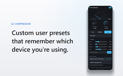 EZ Compressor - Volume Normalizer :: Balance and normalize audio in any tab. Bring up quiet voices, tame loud spikes. A simple volume leveler with one-click presets.