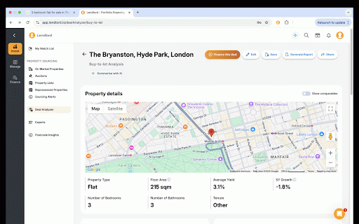 Lendlord Deal Analyser :: Open the Lendlord Deal Analyser directly from property listings on Rightmove, OnTheMarket, and Zoopla.