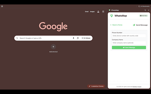 WhatsMap :: Send message to whats app directly from anywhere in browser.