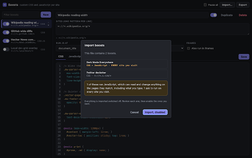 Boosts :: Per-site CSS and JavaScript. Write a snippet once, pick the sites it belongs to.