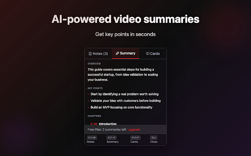 YouTube Notes to Notion & Obsidian - AI Notes :: Take timestamped notes on YouTube and send them to Notion or Obsidian in one click. Full transcript, AI summary and flashcards too.