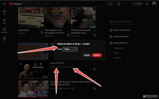 YouTube History Cleanup :: Adds always-visible delete buttons to the YouTube watch history page.