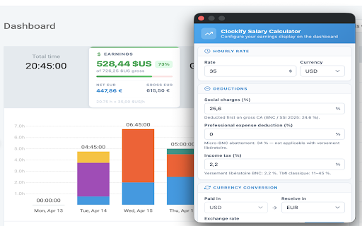 Clockify Salary Calculator :: Display your salary earnings next to total time on the Clockify dashboard.