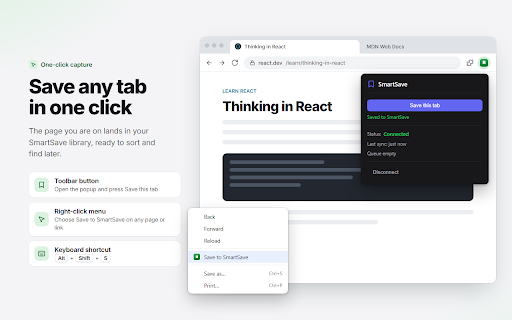 SmartSave Bookmark Sync :: Sync your Chrome bookmarks to SmartSave in real-time and save any page with one click.
