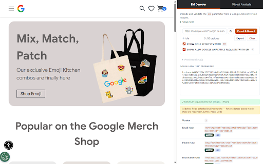 Enhanced Conversion Data Validator :: Inspect and validate Enhanced Conversion data sent to Google Ads and / or Google Analytics 4.
You can manually paste em parameter…