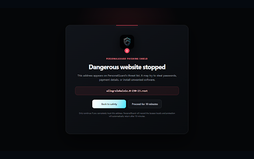 PersonalGuard Browser Guard :: Local browser protection with ad, tracker, phishing, privacy, download, history, profile, video, and optional license controls.