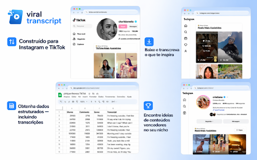 TranscriptViral :: Sort, download & transcribe Instagram Reels and TikToks.