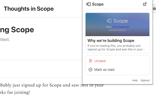 Scope :: Save content directly to Scope via this extension!