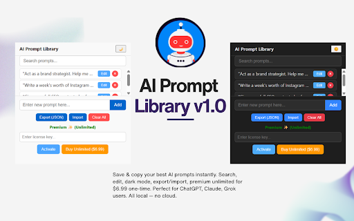 AI Prompt Library :: Save and quickly copy your favorite AI prompts for ChatGPT, Claude, Grok, etc.