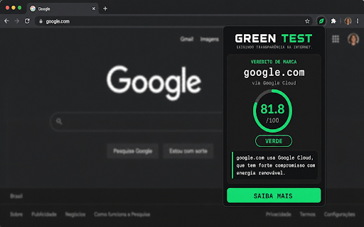 GREEN TEST — Sustentabilidade Digital :: Descubra o quão verde são os dados que você está acessando. Score em tempo real com um clique.