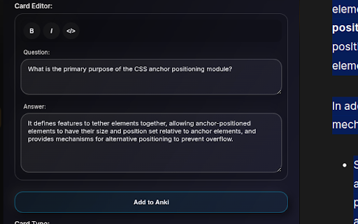 Web to Anki :: A simple extension to create Anki cards from web content.