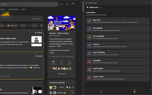 Decster CRM for Skool :: Automate Skool follow-ups, tag members, manage pipelines, notes, tasks, and your team — all inside one CRM side panel.