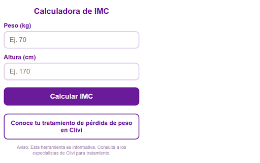 Calculadora de IMC por Clivi :: Calcula tu Índice de Masa Corporal (IMC) y conoce las opciones de tratamiento de Clivi.