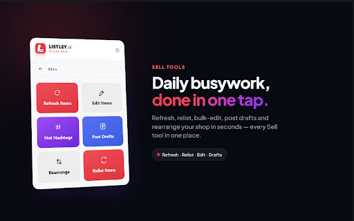 Listley - AI Depop Seller Automator :: Put your Depop shop on autopilot — AI relisting, offers, follows, messaging & analytics in one tool.