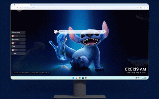 Stitch Blue Live Wallpaper :: Stitch with glowing blue crystal against dark mystical background with flowing energy.