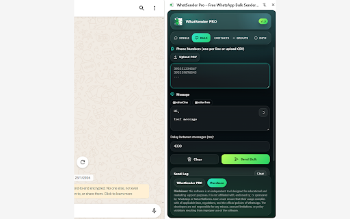 WhatSender Pro – Free WhatsApp Bulk Sender & Automation Software :: Professional WhatsApp Bulk Message Sender - Send bulk messages to contacts and groups directly from your PC
